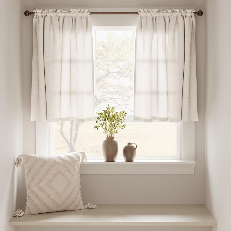 jinchan Beige Linen Kitchen Curtains 36 Inch Tier Curtains Farmhouse Cafe Light Filtering Small Window Drapes Flax Country Rustic Rod Pocket Bathroom Laundry Room RV 2 Panels Crude - Image 4
